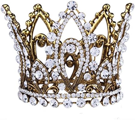 FUMUD Wedding Accessories Tiara Gold Plated Crown Bridal Pearl Rhinestone Tiaras Mini Round Full Circle Bridal Hair Accessories (2#)