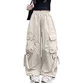 Happy Cherry Girls Cargo Jogger Pants with Bowknots High Elastic Waist Baggy Pants Hip Hop Trousers Casual Streetwear