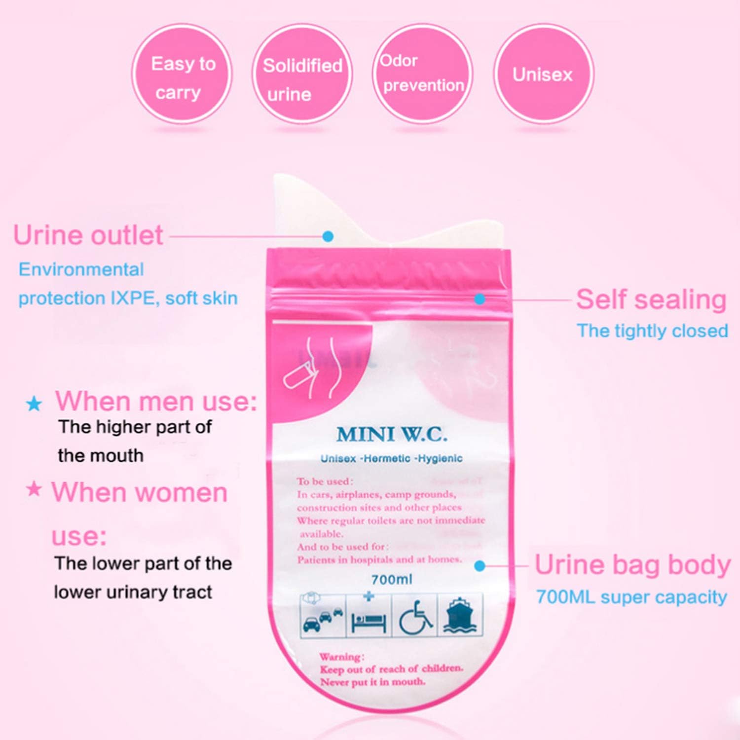 DOTSOG Disposable Urine Bags, Pee Bags for Camping Travel Urinal Toilet Traffic Jam Emergency Portable Vomit Bags Pee Bags Car Toilet for Men Women Children Brief Relief, 12 Pcs : Sports & Outdoors