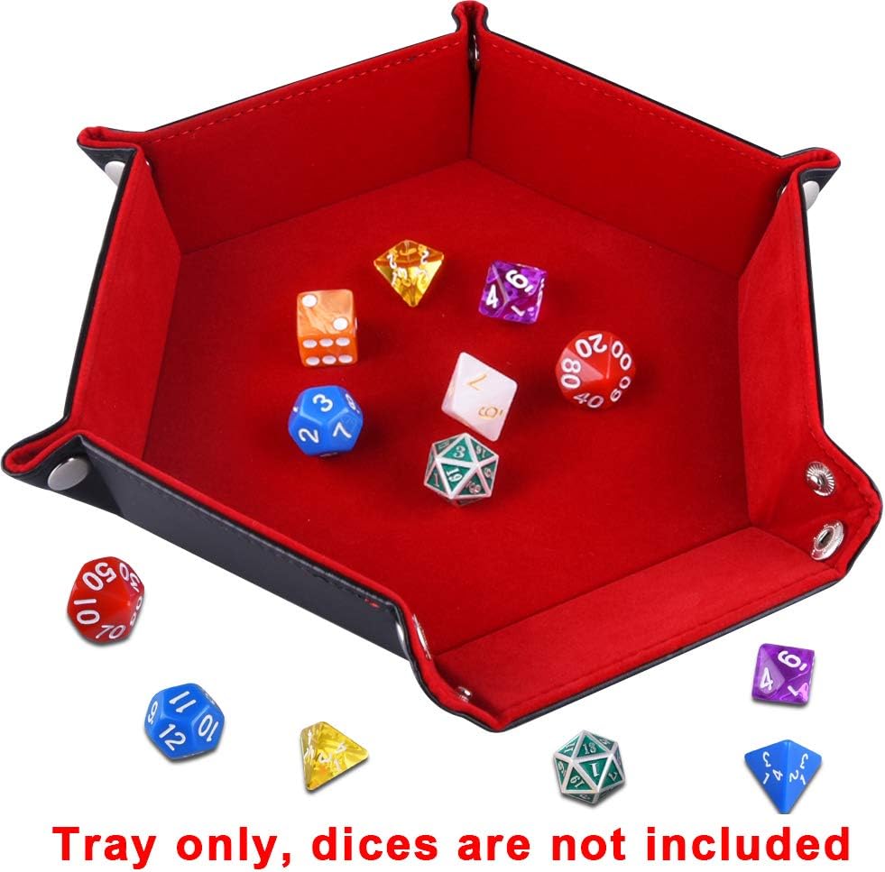 SIQUK Double Sided Dice Tray Folding Hexagonal PU Leather and Burgundy Velvet Dice Holder for Dungeons and Dragons RPG D&D Table Games - Image 5