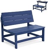 2 in-1 Outdoor Bench, HDPE 2 Person Outside Bench Weatherproof, Navy Blue | Convertible Outdoor Bench &amp; Picnic Table, All Weather Porch Garden Patio Benches,Reinforced Steel Structure Supports 660 lbs