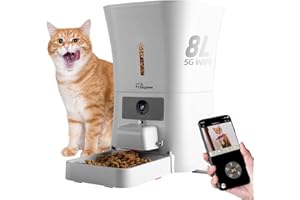 SKYMEE 8L/12L 2.4G & 5G WiFi Smart Automatic Pet Feeder Food Dispenser for Cats & Dogs-1080P Full HD Pet Camera Treat Dispenser with Night Vision and 2-Way Audio