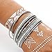 FINETOO Grey Wrist Wrap Around Crystal Rhinestone Leather Boho Multilayer Bead Bracelet Gifts for Women and Girls