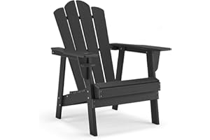 BUPPLEE Adirondack Chair - Durable HDPE Poly Lumber All-Weather Resistant, Oversized Balcony Porch Patio Outdoor Chair for Lawn, Backyard, Deck, Garden, Camping - Easy Installation, Black