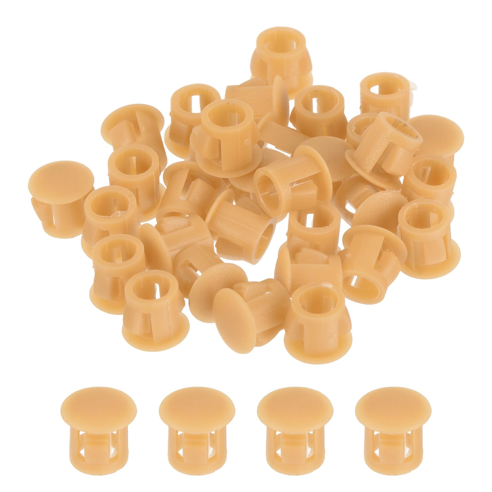 Photo 1 of MECCANIXITY 32PCS 7mm(1/4") Orange Plastic Hole Plugs, Flush Type Panel Hole Plugs Insert End Caps for Locking Hole Tubes Furniture Cabinet