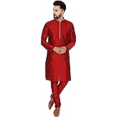 SKAVIJ Men’s Ethnic Kurta Pajama Set - Traditional Two‑Piece Comfort Wear for Eid & Ramadan, Classic Festive Outfit
