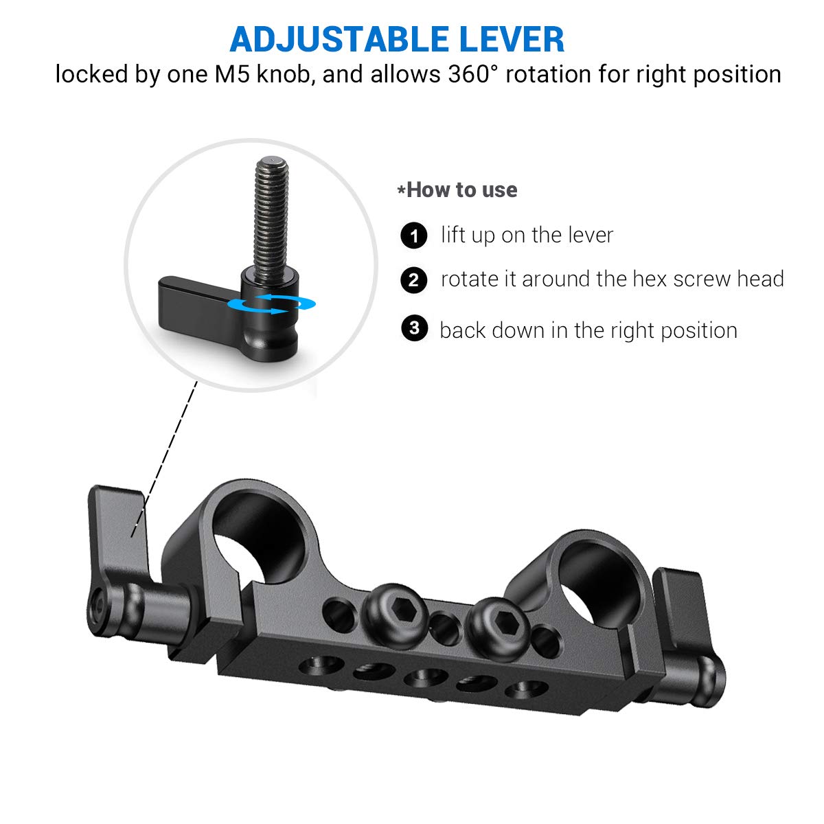 SmallRig Super Lightweight Railblock, 15mm Rod Clamp with 1/4