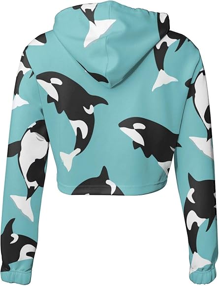 Amazon Co Jp シャチ柄 鯱柄 レディーズ プルオーバー パーカー ヘソ出し フード付き 秋冬春 長袖 ショートパーカー トレーナー ファッション 可愛い 上着 運動 日常用 服 ファッション小物