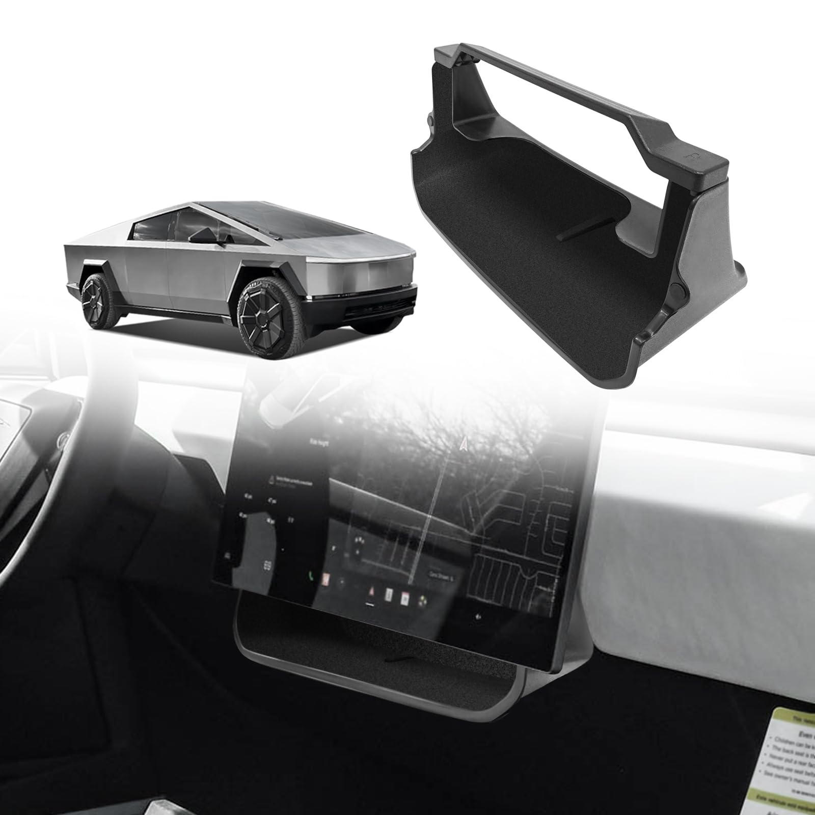 Photo 1 of BestEvMod Center Console Under LCD Screen Organizer Compatible with Tesla Cybertruck 2023 2024 2025 Accessories Magnet Install No Tape Needed Pickup Lower LCD Storage Box (Flocked)