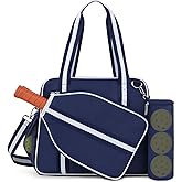 Movker Pickleball Tote Bag for Women Men with Paddle Cover Pocket External Ball Bag and Adjustable Shoulder Strap Fence Hook