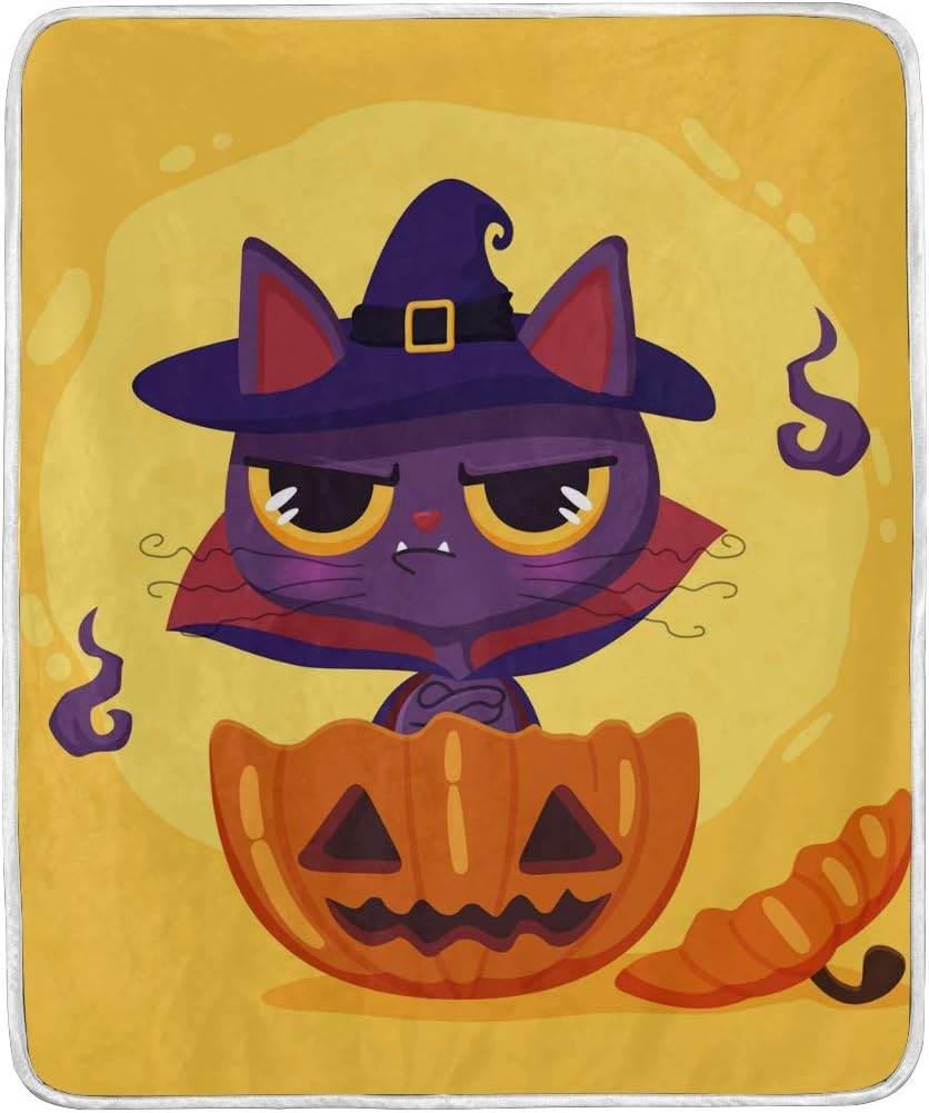 152cm X 127cm Beuss Chat Dhalloween Sorcier Couverture Canape Bebe Super Chaude De Jet Fourrure Confortable Et Legere Pour Nap Lit Divan Salon Automne Hiver Printemps Enfants Garcons Filles Femmes Couvertures Et
