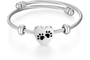 abooxiu Cremation Bracelet for Pet Ashes PawPrint Heart Ashes Bracelet Memorial Urn Bracelet Stainless Steel Ashes Holder Keepsake Urn Jewelry for Cat Dog