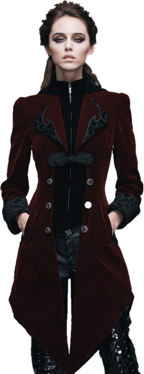 Devil Fashion Steampunk Swallow Tail Coat Gothic Women's Long Winter Jacket