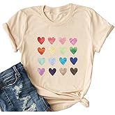 Ykomow Womens Valentine Shirts Leopard Valentine's T Shirt Plaid Love Heart Graphic Tees