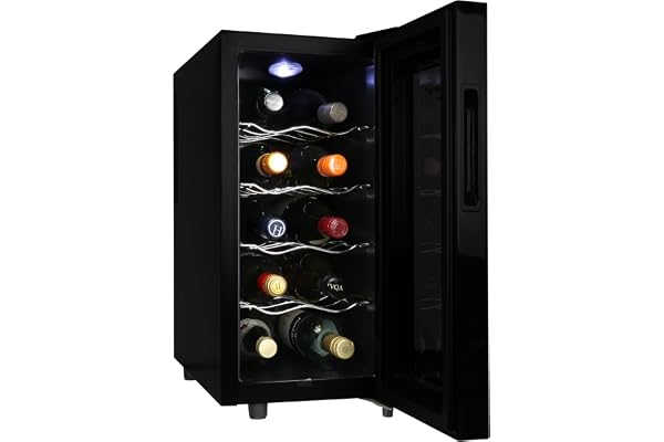 Koolatron 10 Bottle Wine Cooler, Black, Thermoelectric Wine Fridge, 1 cu. ft. Freestanding Wine Cellar, Red, White and Sparkling Wine Storage for Small Kitchen, Apartment, Condo, RV