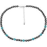 Western Jewelry Navajo Pearl Necklace for Women, Boho Vintage Beaded Necklace Country Cowgirl Outfits Pendant Necklaces Turquoise Necklaces for Women