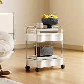 2 Tier Utility Rolling Cart with Wheels Under Desk Storage Cart Organizer with Handle for Home Kitchen Bathroom Office Organization White