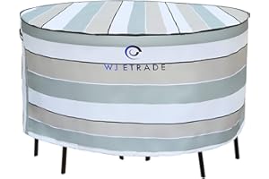 WJ-X3 Patio Table Cover, 72"Diax28"H Outdoor Round Medium-Small 4-5 Piece Furniture Set Cover, Heavy Duty Waterproof UV Resistant, Striped