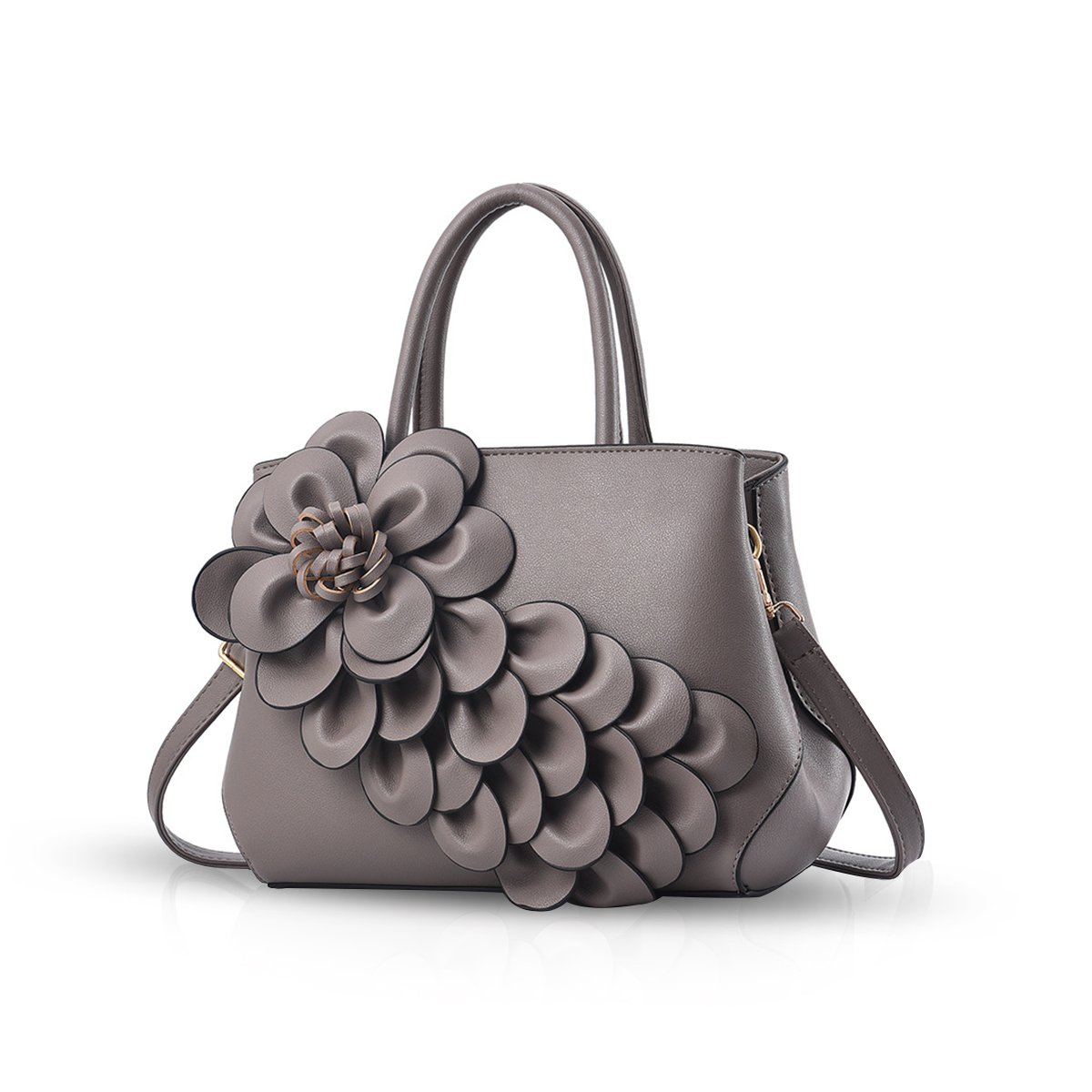 NICOLE & DORIS New Shoulder Bag Handbag Flower Pattern For Ladies, Grey, M, Handbag