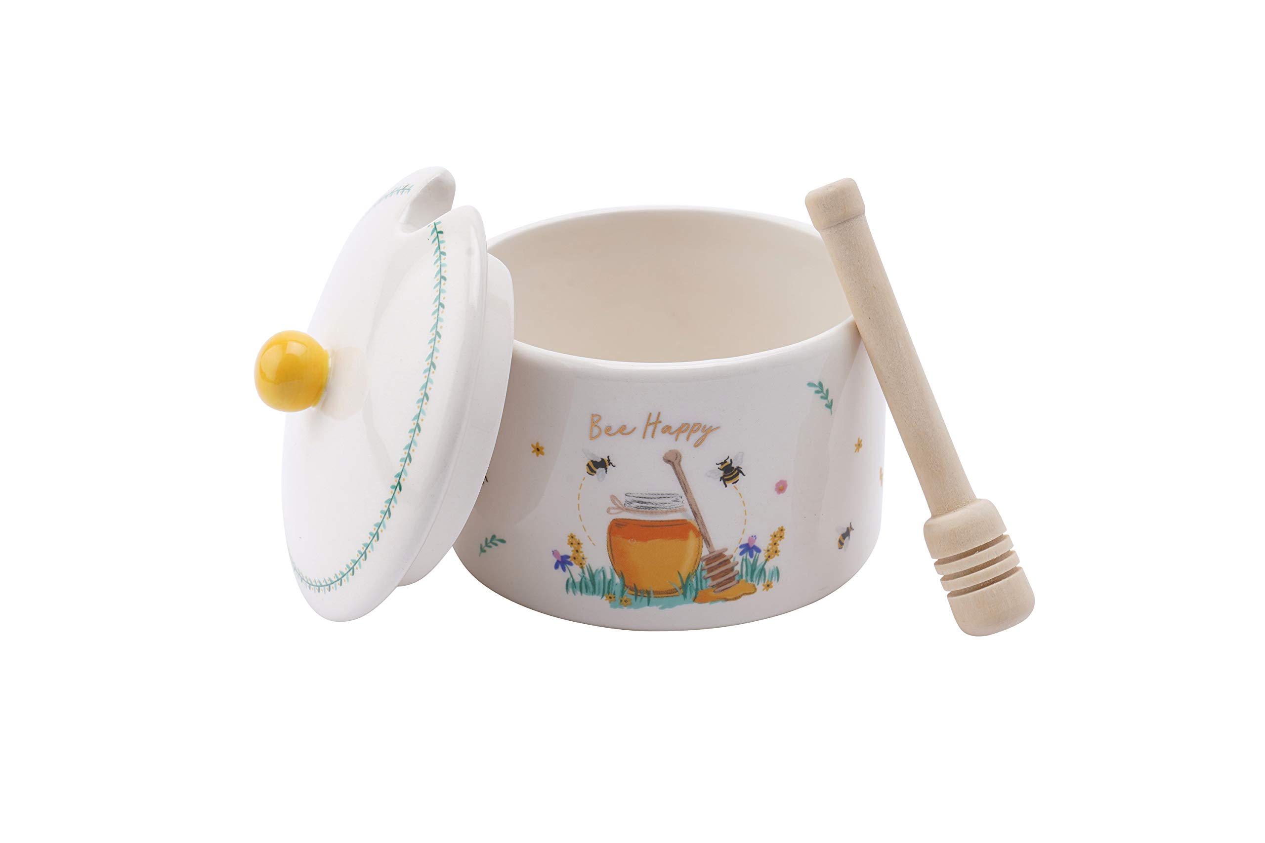 CGB Giftware | The Beekeeper 'Bee Happy' Honey Pot & Drizzler | The Beekeeper Range | Honey | Bee | Bumble Bee | Kitchen | Tableware | GB04381
