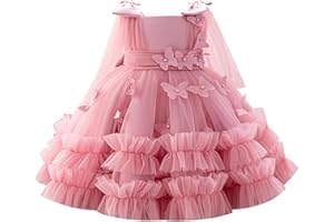 IDOPIP Toddler Baby Girls Butterfly Dresses Tulle Tutu Pageant Wedding Flower Girl Dress Princess Birthday Party Bowknot Gown