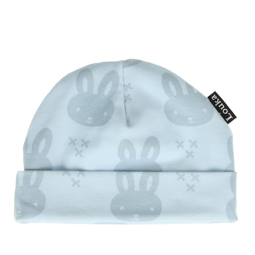 Louka Babymütze (mit Namen) Häschen hellblau - Mutzchen, Hute mit bestickte BABY NAMEN für Neugeborene Baby - Unisex Jungen M