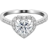 FAIRY COUPLE 7MM Dazzling Heart Halo Promise Ring for Women, Hypoallergenic 18K White Gold Plated CZ Engagement Ring, Micro Pave Simulated Diamond Jewelry Gift R200
