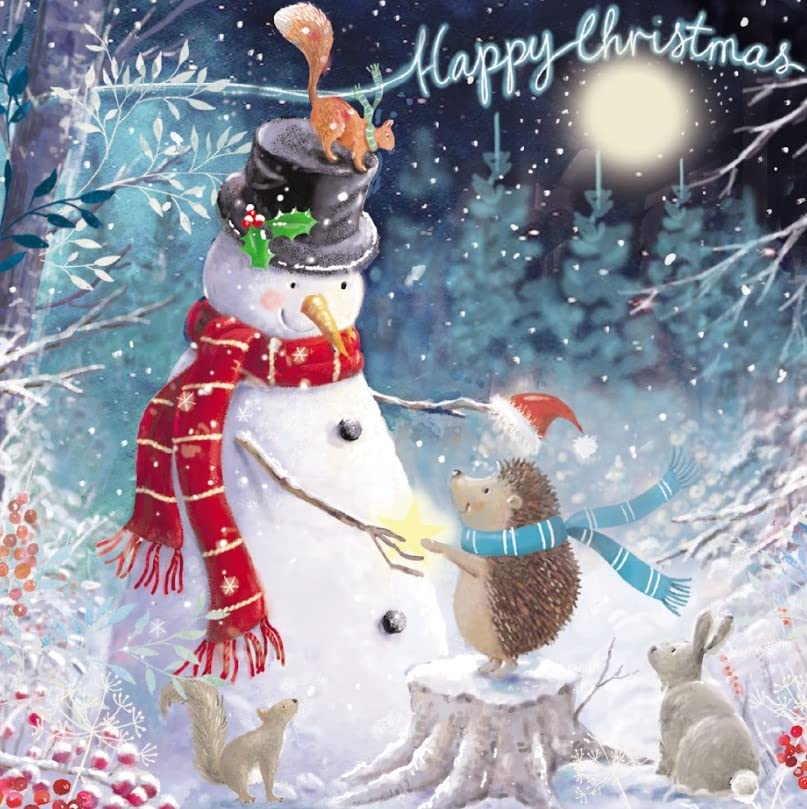 GBCC Charity Christmas Cards Pack of 10 - Festive Snowman & Woodland Animals in the Snow - Premium Greeting Cards Multipack with Envelopes - Supporting UK Charities