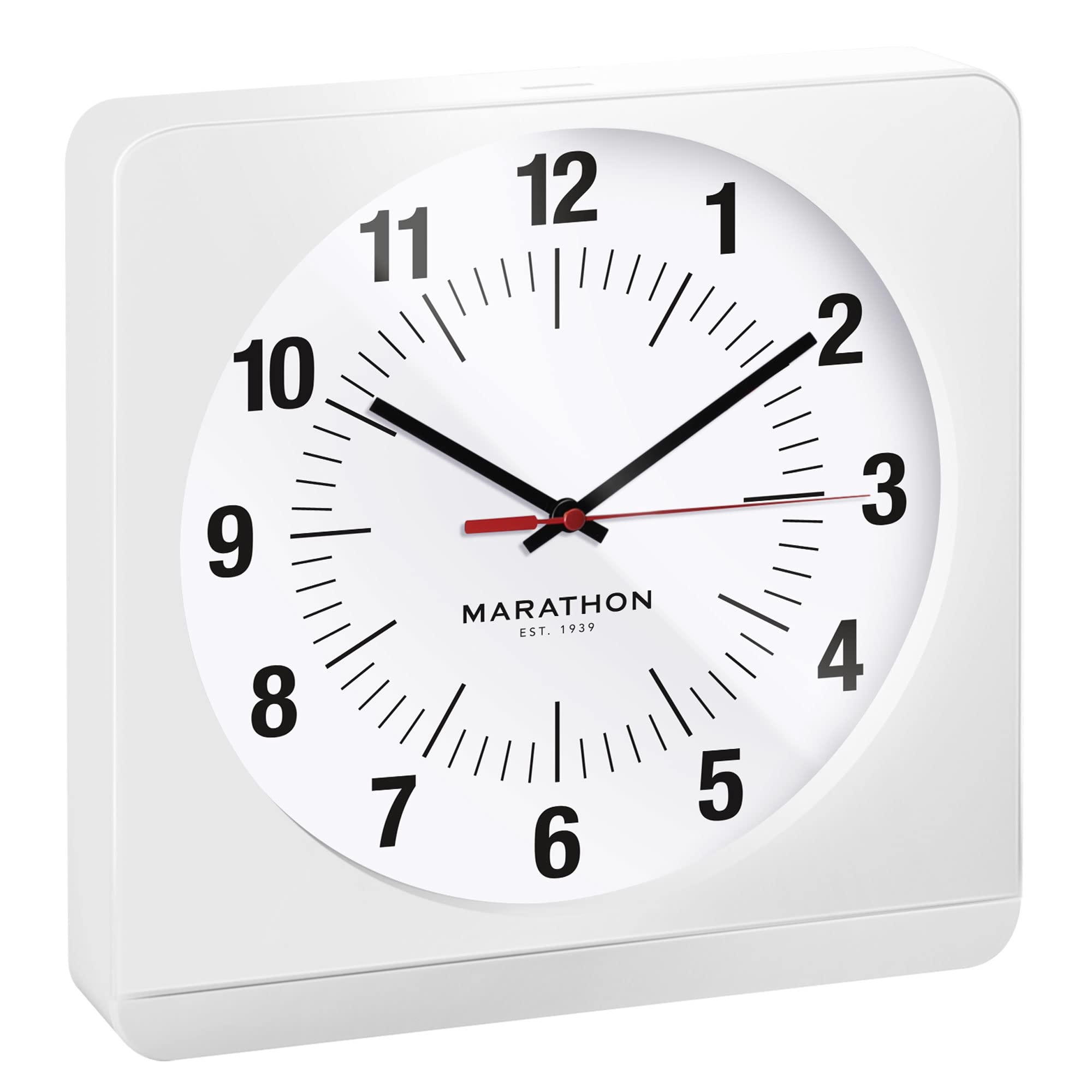 Marathon Classic Silent Non-Ticking Wall Clock | 12” Square Wall Clock that is Easy to Read | Warm Amber Auto Backlit | Elegant Mantel Clock