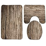 Wondertify Bath Mat,Wood,Rustic Old Barn Wood Bathroom Carpet Rug,Non-Slip 3 Piece Bathroom Mat Set