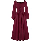 Scarlet Darkness Renaissance Dress Women Long Sleeve Cottagecore Smoked Dress with Pockets