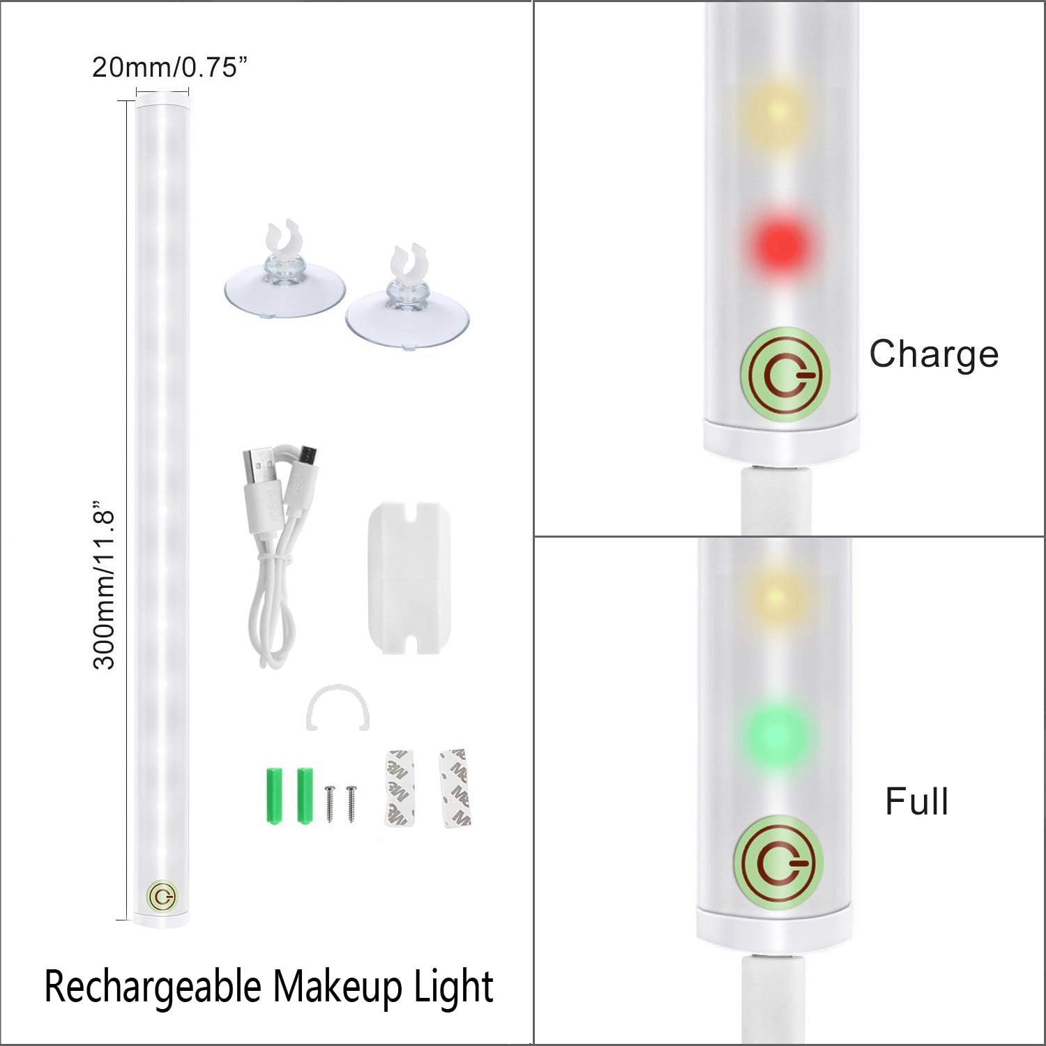 LED Mirror Lights, Portable Vanity Lights | Simulated Daylight | 4 Brightness Level Touch Control | Rechargeable, Cordless Makeup Lights. - - 
