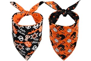 CROWNED BEAUTY Halloween Dog Bandanas Reversible Large 2 Pack, Happy Halloween Boo Set, Adjustable Triangle Scarves for Medium Large Extra Large Dogs Girl Boy Pets (Orange Black) DB68-L