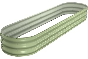 Winpull Raised Garden Bed Kit, 8x2x1 ft Galvanized Planter Box Outdoor, Oval Large Metal Raised Beds for Gardening Vegetables Flower Herb (Avocado Green)