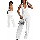 Doweha Sexy Summer Halter jumpsuits for women Dressy 2025 backless V Neck wide leg long pants jumpsuit Romper club outfit