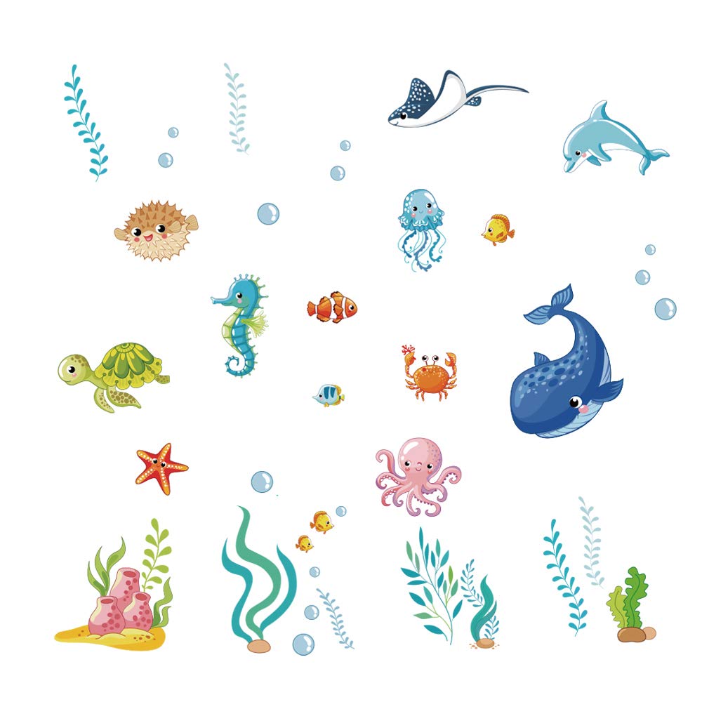 Runtoo Under the Sea Wall Decals Fish Underwater Wall Stickers for Kids Bedroom Nursery Bathroom Adventure Wall Décor