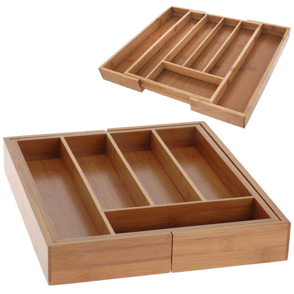Orion Bamboo Cutlery Box Retractable Cutlery Insert Drawer Insert Organizer 26-40 x 35.5 x 4.5 cm
