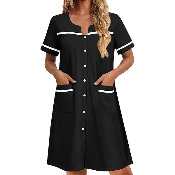 casual nights women's short sleeve eyelet embroidered house dress Women's Eyelet Embroidery Short Sleeve Dress main image 1