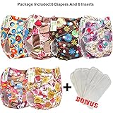 6pcs+6 INSERTS Adjustable Reusable Lot Baby Washable Cloth Diaper Nappies (girl color B)