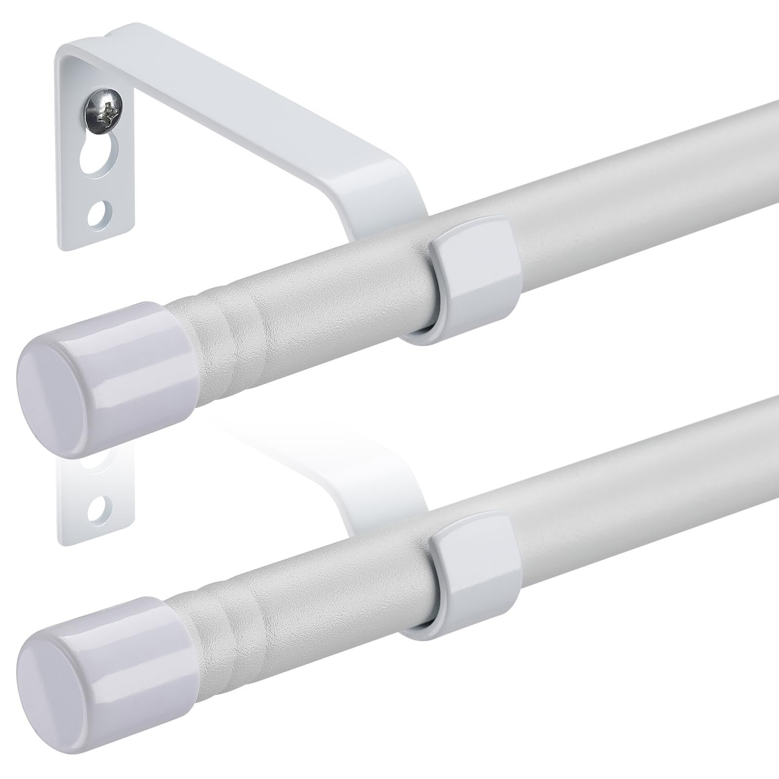 Harrms 2pcs Curtain Poles for Eyelet Curtains Matt White, 16mm Voile Curtain Pole 76-224cm, Window Curtain Rod Metal Extendable with Adjustable Brackets for Bedroom, Living Room