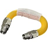 HIGHCRAFT 24 Inch Gas Connector with Fittings, Yellow Coated Gas Connector, 5/8" OD, 1/2" MIP x 1/2" MIP Connection