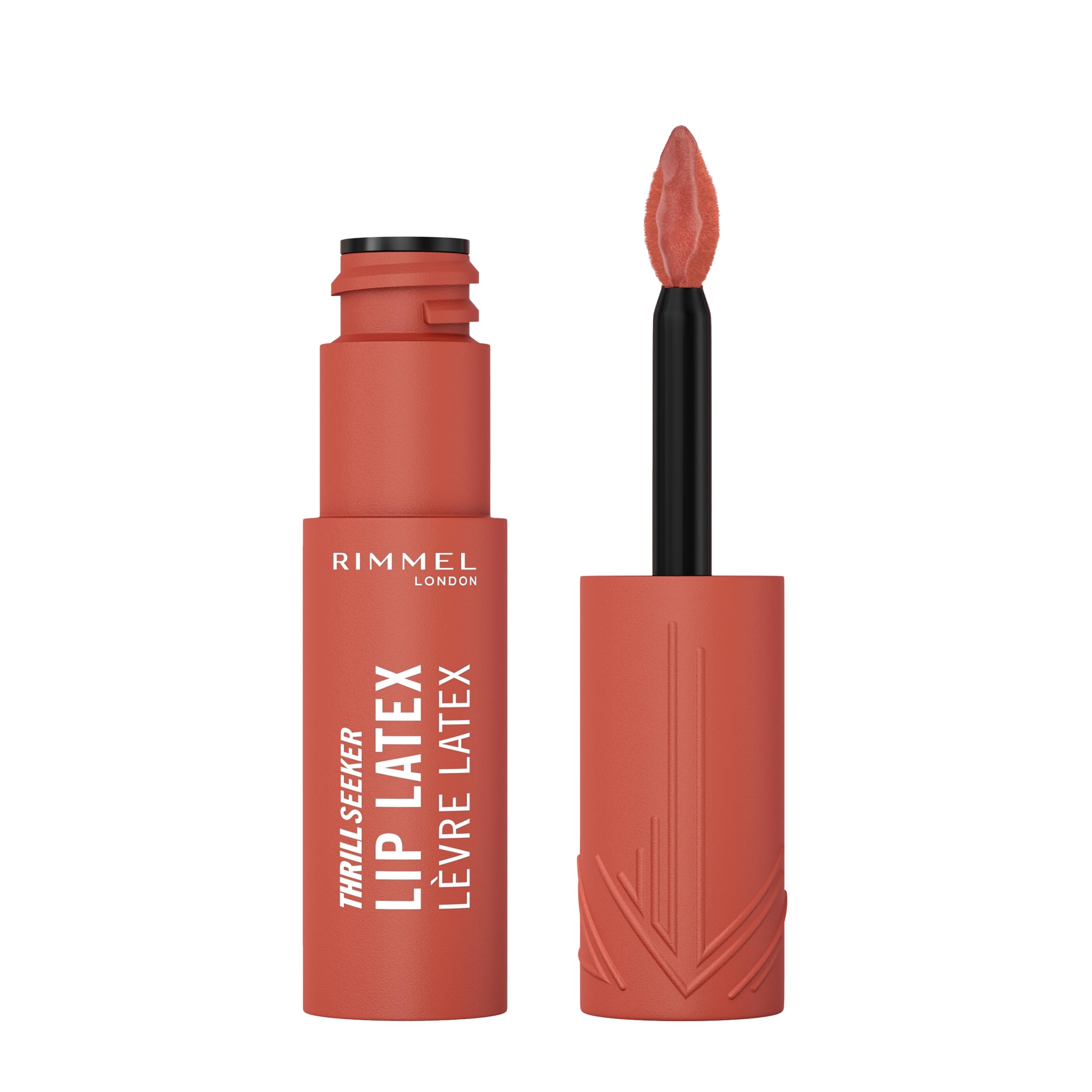 Rimmel Thrill Seeker Lip Latex, 200 So Peachy, Ultra-Smooth Finish, Lasts All Day, Transfer-Proof, Infused with Aloe Vera, Hyaluronic Acid and Vitamin E, Diamond-Like Shape Applicator, Vegan