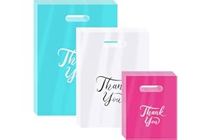 MJOGGOTT 300 Pcs Thank You Merchandise Bag, 3 Size Shopping Bags for Business Small with Handles Plastic Gift Bags Bulk for Wedding Party Stores Packaging Wholesale Goodie Bag
