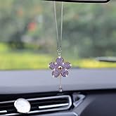 Bling Car Hanging Charm Accessories, Crystal Flower Car Rear View Mirror Pendant Decoration, Car Interior Ornament Accessories for Women Girls Presents (Purple)