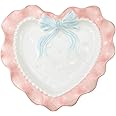 Bitray Heart-shaped Ceramic Plate Ceramic Dessert Plate Salad Plate Cute Ceramic Plate with Bow (Pink)