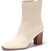 Coutgo Womens Chunky Block Heel Ankle Boots Square Toe Side Zipper Booties Faux Suede Fall Dress Shoes