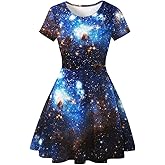 Women's 3D Print Short Sleeve Casual Flared Swing Midi Dress