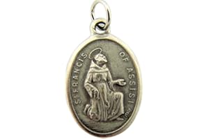 WJH Silver Toned Base Italian Pray for Us St Francis of Assisi Pendant, 1 Inch