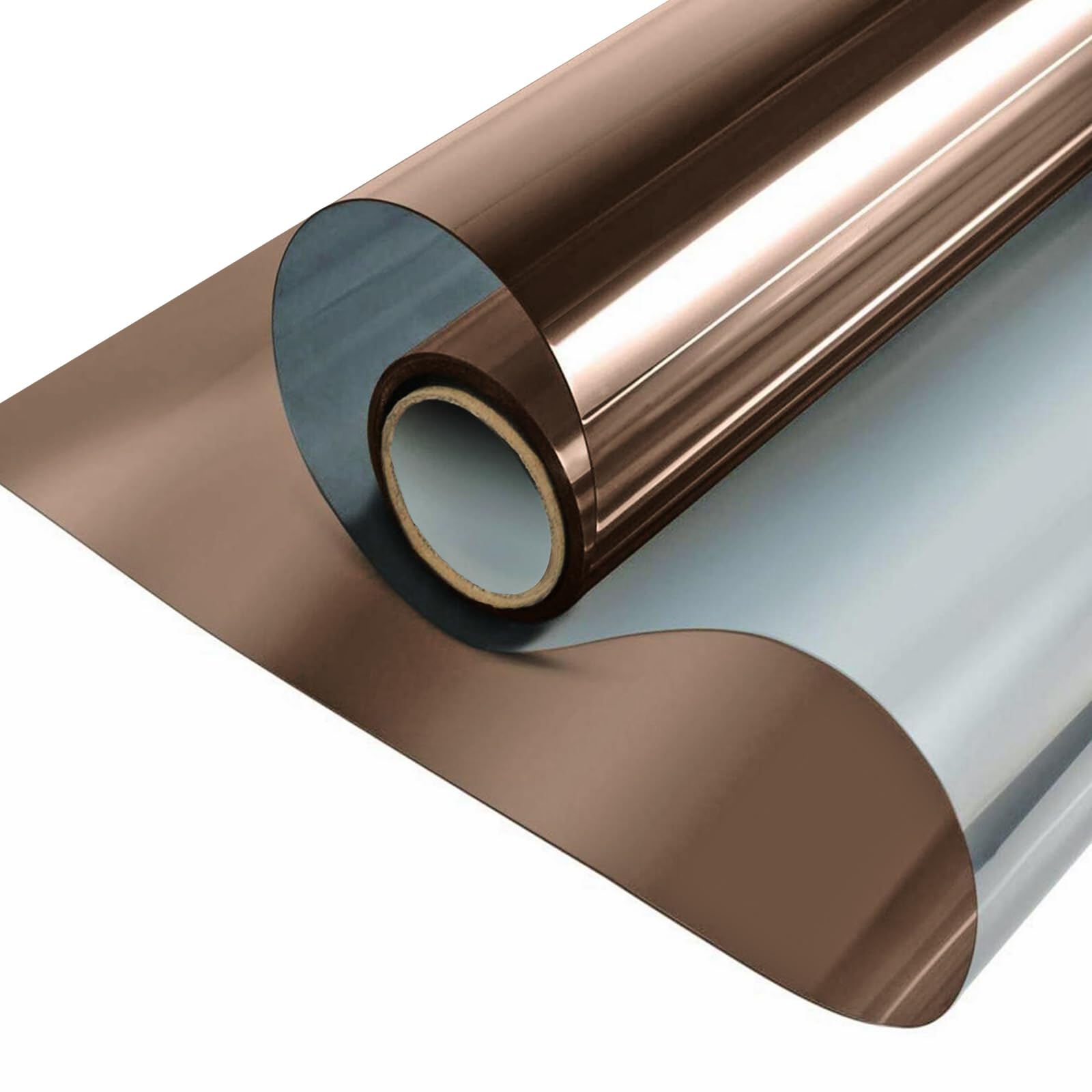 ConCus-T One Way Window Film Sun Blocker Anti Glare Blackout Glass Tint Mirror Effect Film Conservatory Roof Covering UV Solar Film Static Cling, Brown Silver, 30 x 600cm