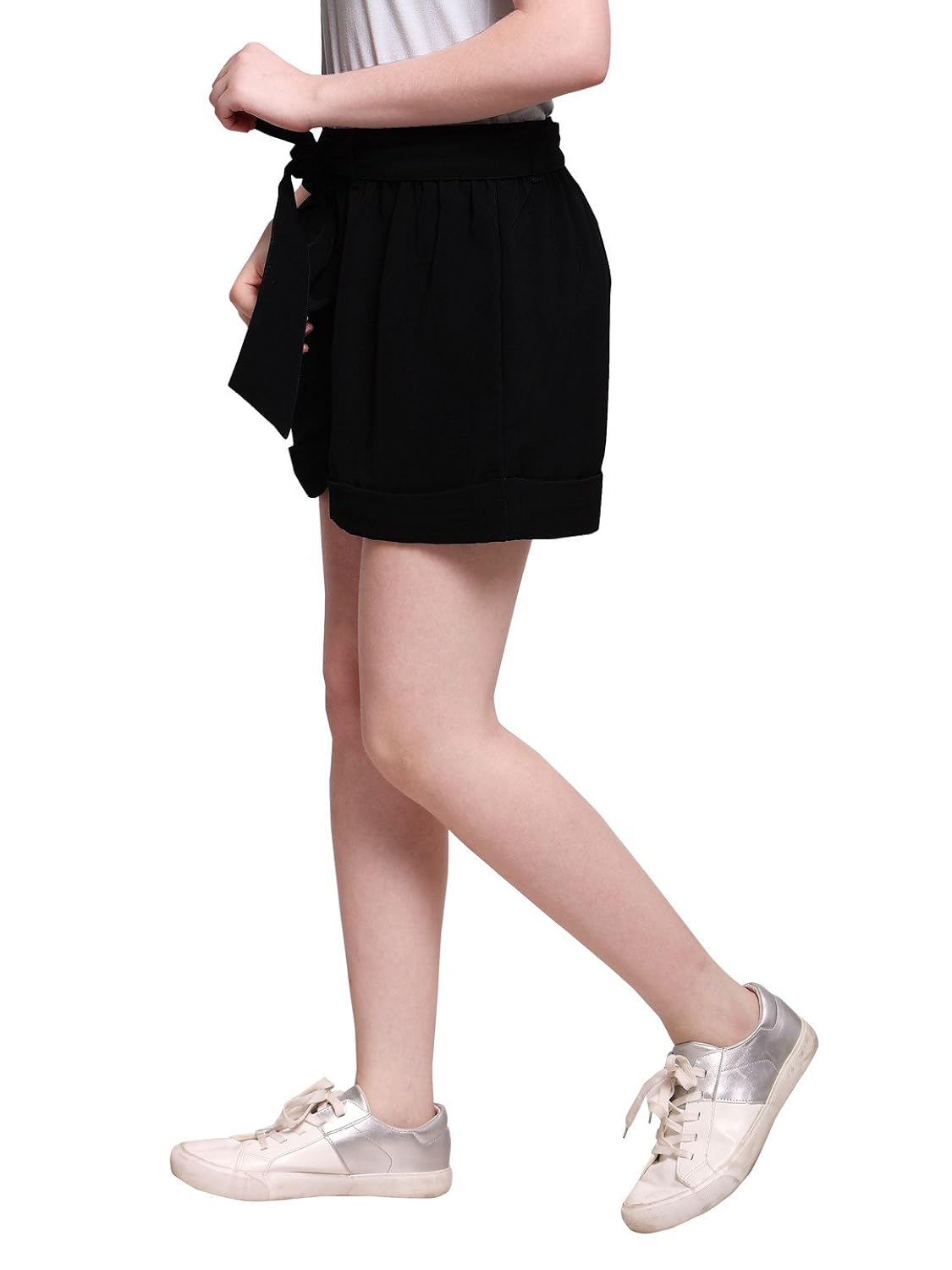 smarty pants women black solid shorts with waist belt (smso-30a)